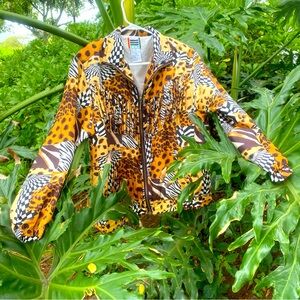 EVR DIV ROUSSO jungle cat 80s fabulous zipper close fringed windbreaker